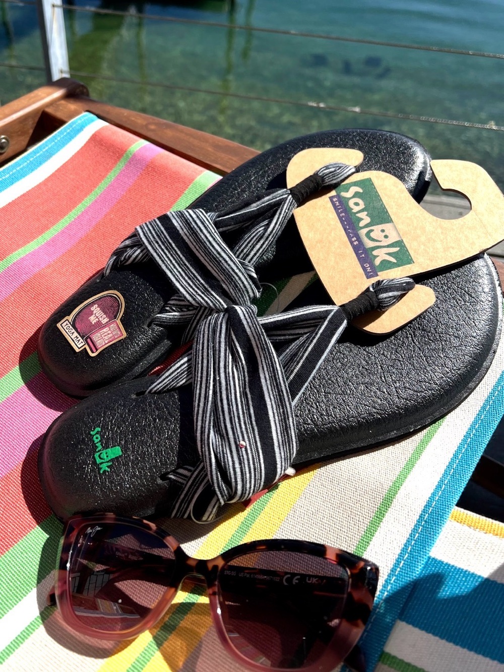 Sanuk Yoga Mat Sandals Black & White Striped